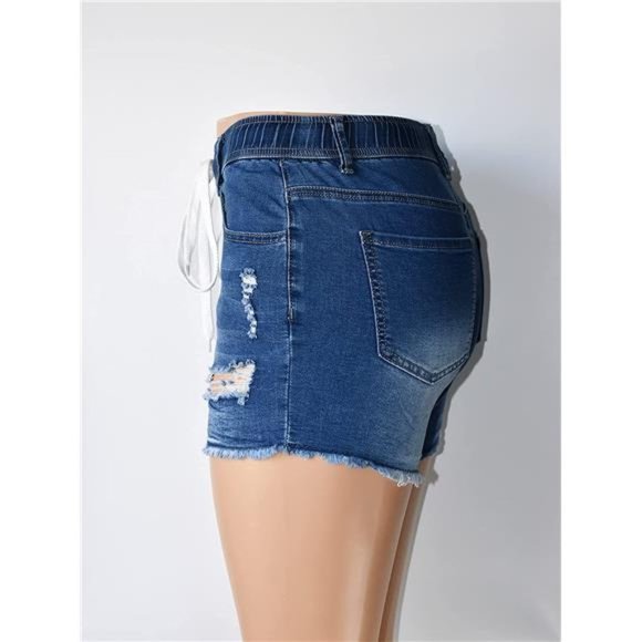 Women's Ripped Denim Shorts Mid Rise Body Enhancing Curvy Cutoff Distressed - Picture 4 of 5